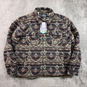 Mountain and Isles Fleece Jacket Mens XXL Navy Brown NWT Aztec Sherpa Lined